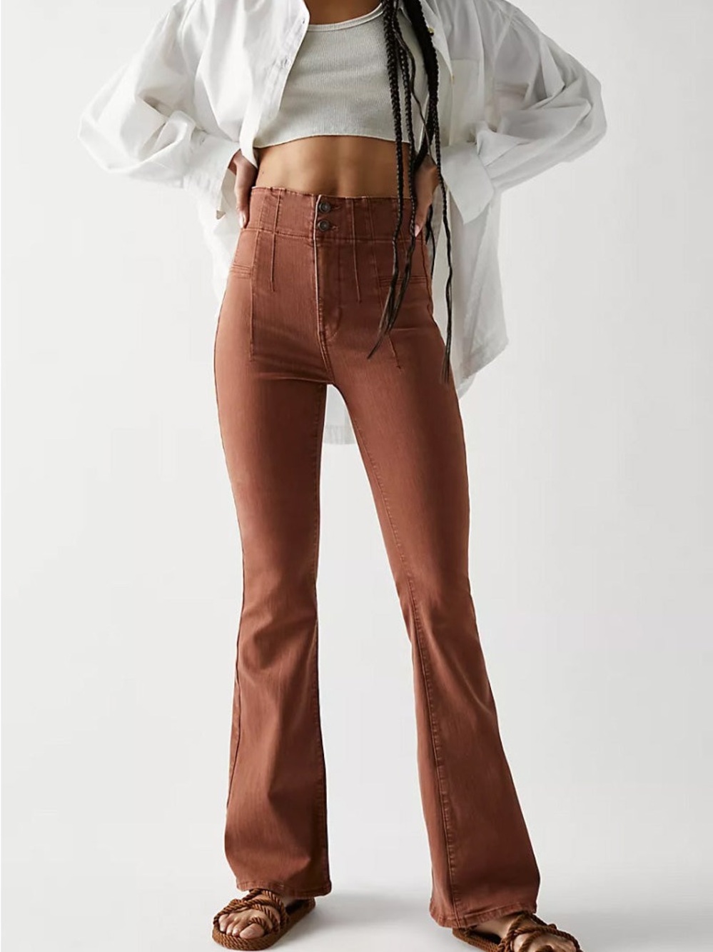 We The Free Mesa Jayde Flare Retro Inspired Stretch Jeans Rust Color Size 31
